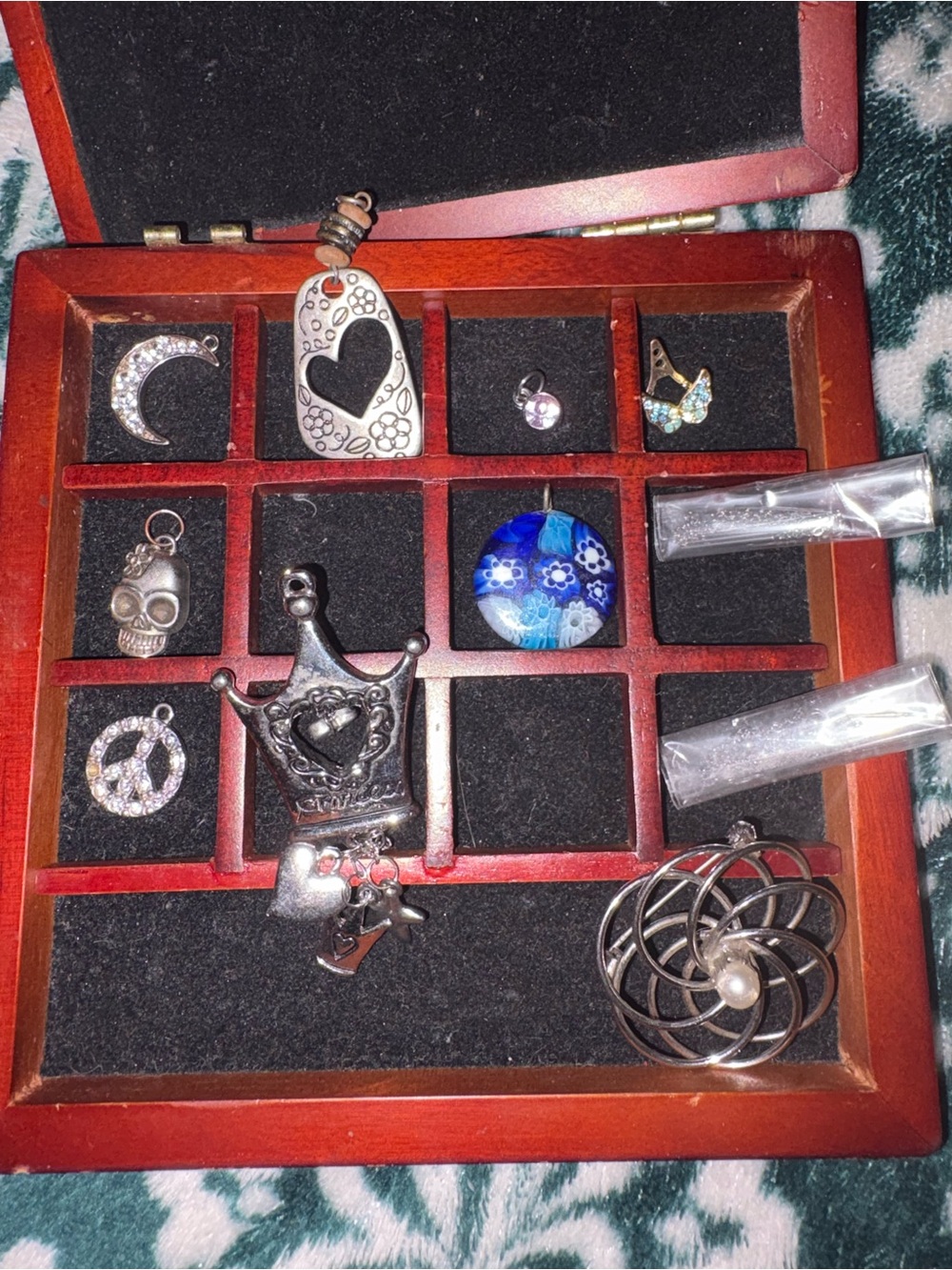 Mixed Silver-Tone Charm & Pendant Collection with Blue Glass Cabochon
